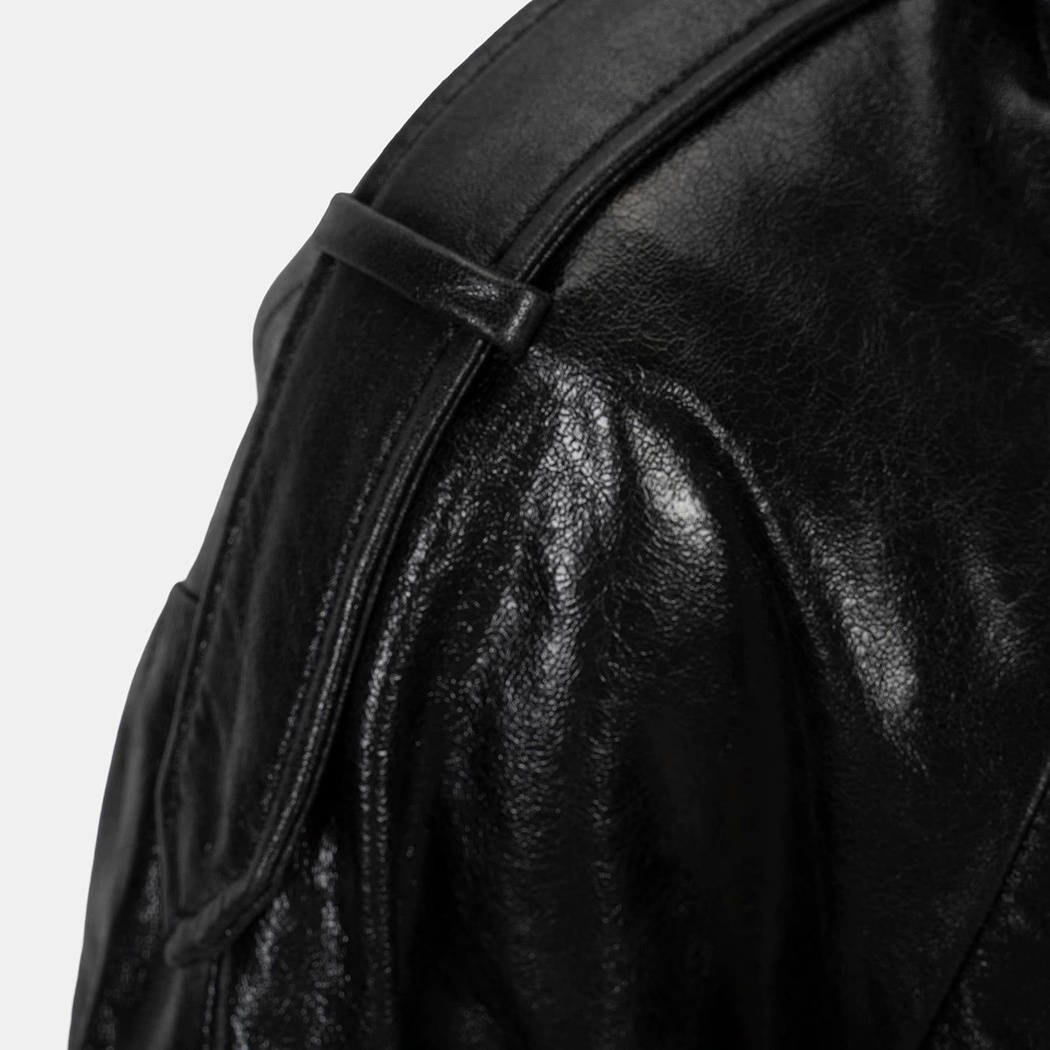 Kadın Siyah Gömlek Yakalı Deri Bomber Ceket