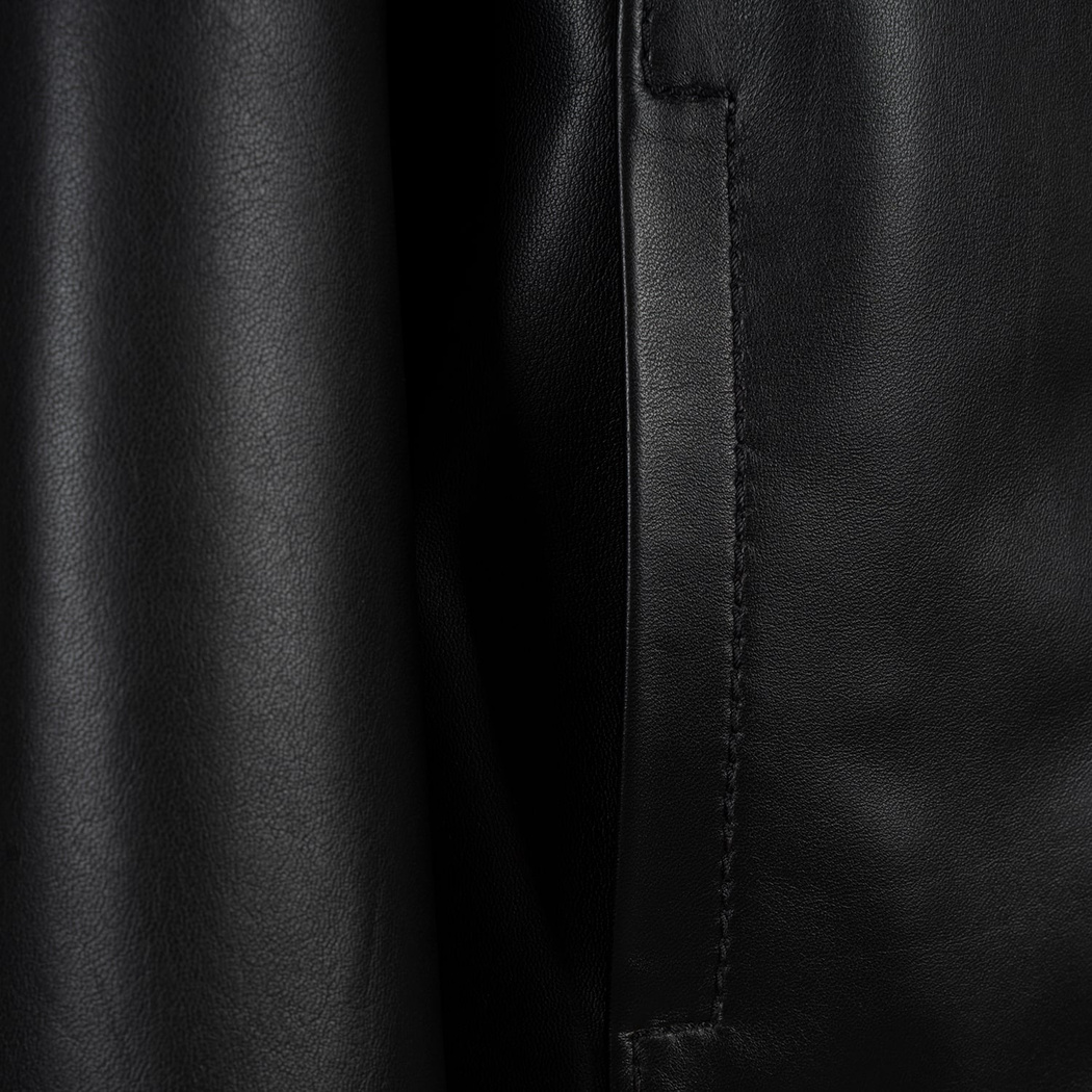 Kadın Siyah Gömlek Yakalı Deri Ceket