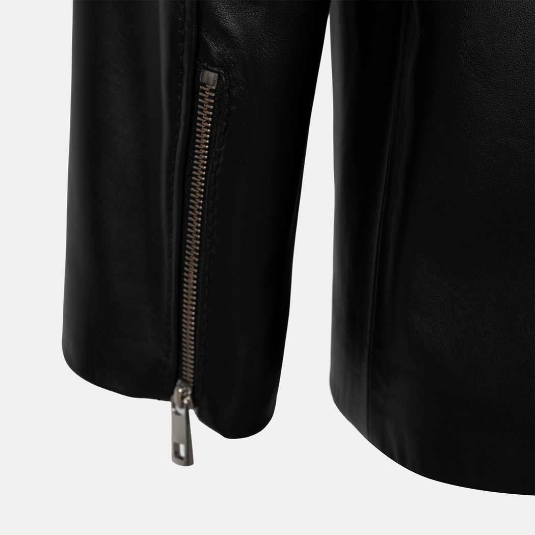 Kadın Siyah Gömlek Yakalı Deri Ceket