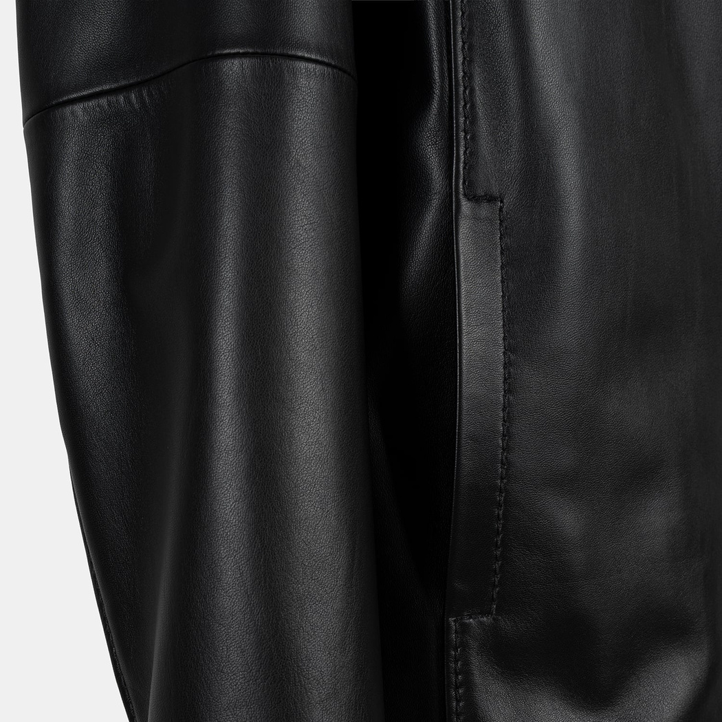 Kadın Siyah Gömlek Yakalı Deri Ceket