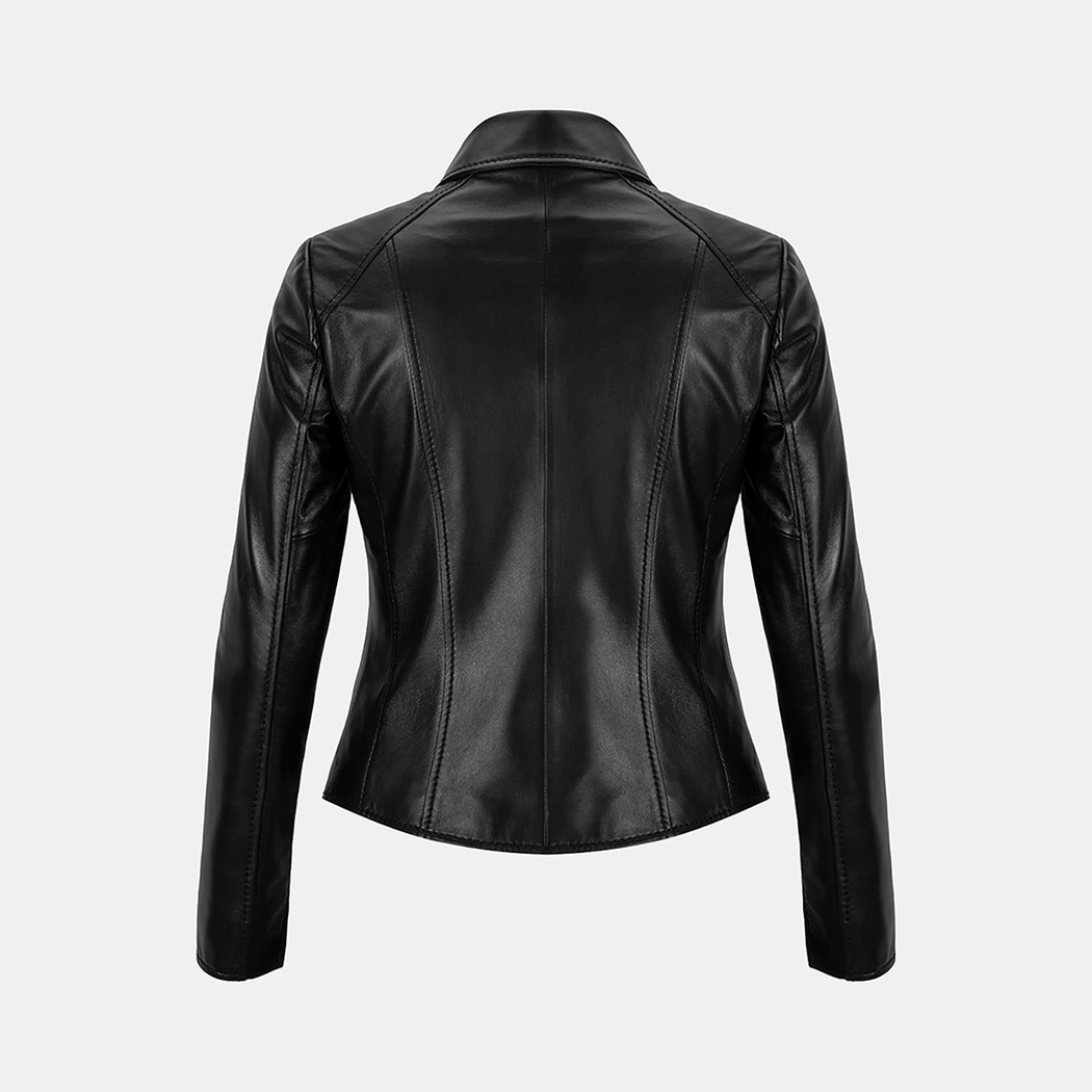 Kadın Siyah Gömlek Yakalı Fit Deri Ceket