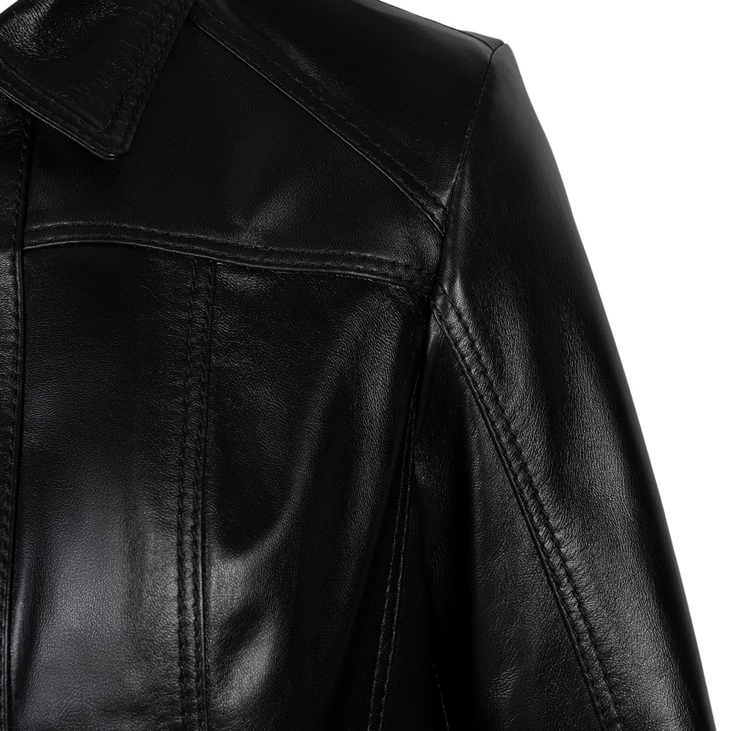 Kadın Siyah Gömlek Yakalı Fit Deri Ceket