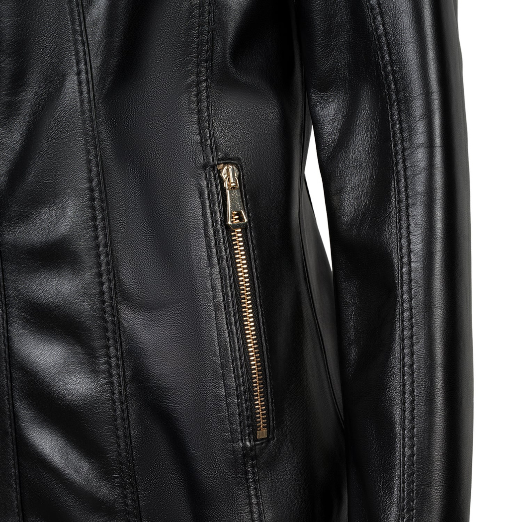 Kadın Siyah Gömlek Yakalı Fit Deri Ceket