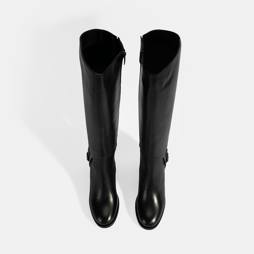 Kadın Siyah Kalın Topuklu Deri Çizme