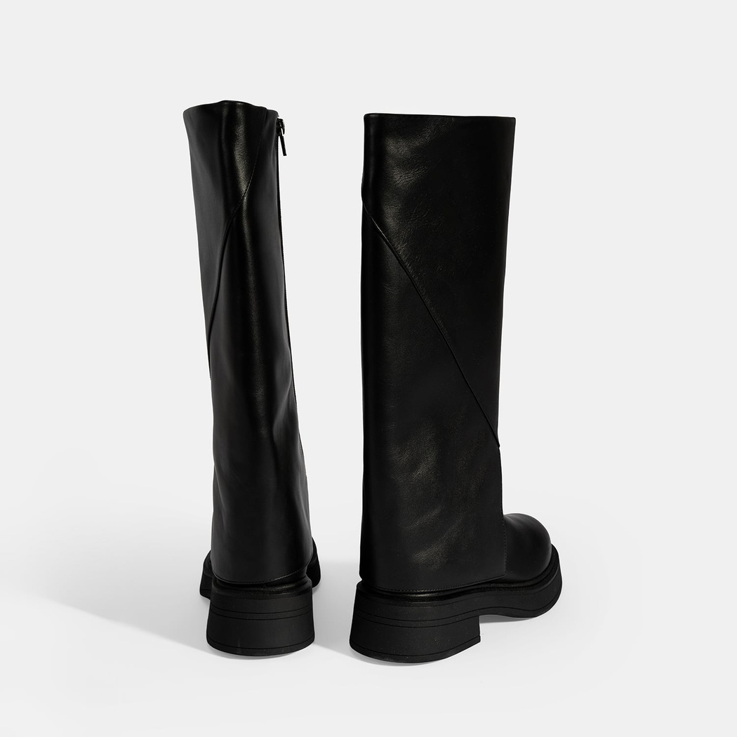 Kadın Siyah Katlama Detaylı Deri Çizme