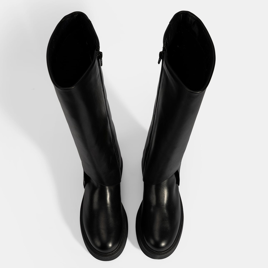 Kadın Siyah Katlama Detaylı Deri Çizme