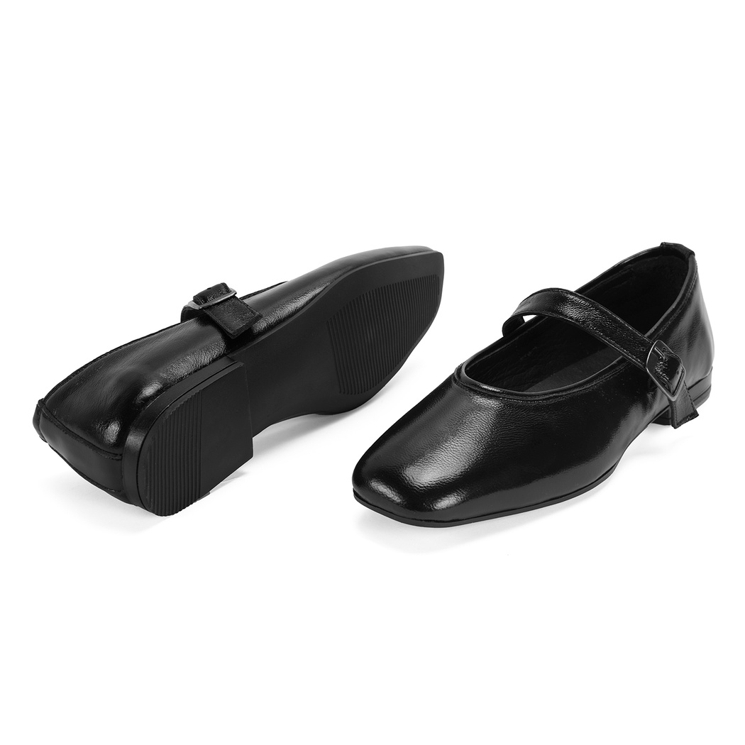 Kadın Siyah Kemer Aksesuarlı Rugan Mary Jane Babet 