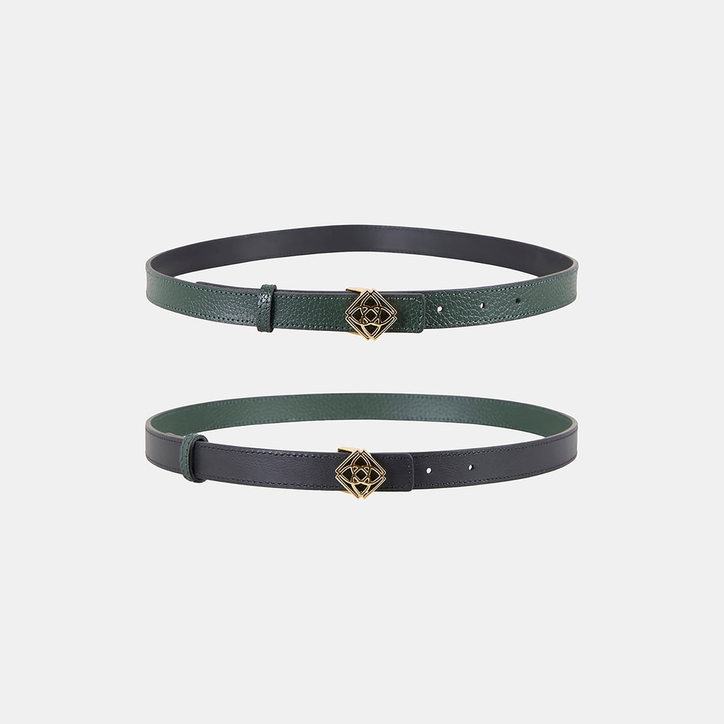 Kadın Siyah / Koyu Yeşil Çift Taraflı Deri Kemer