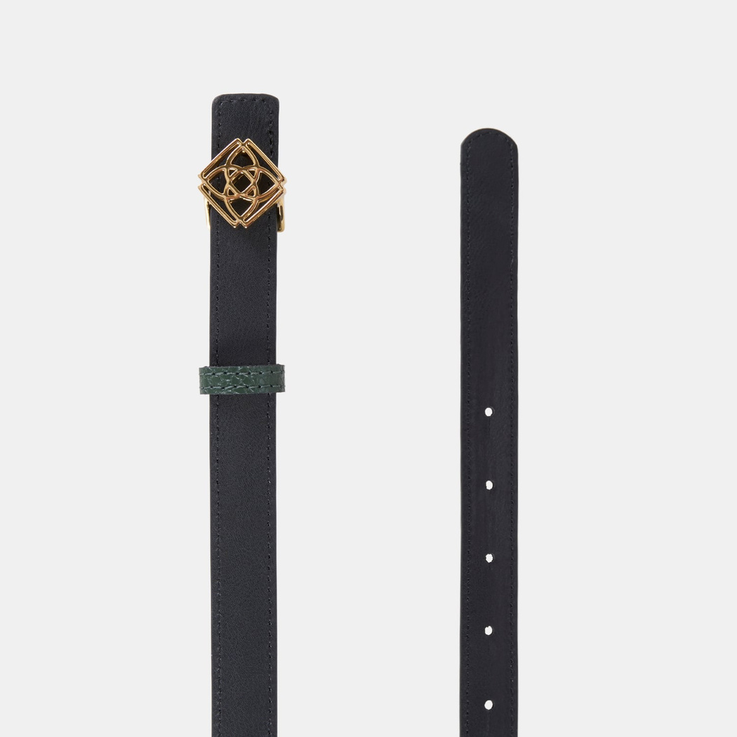 Kadın Siyah / Koyu Yeşil Çift Taraflı Deri Kemer