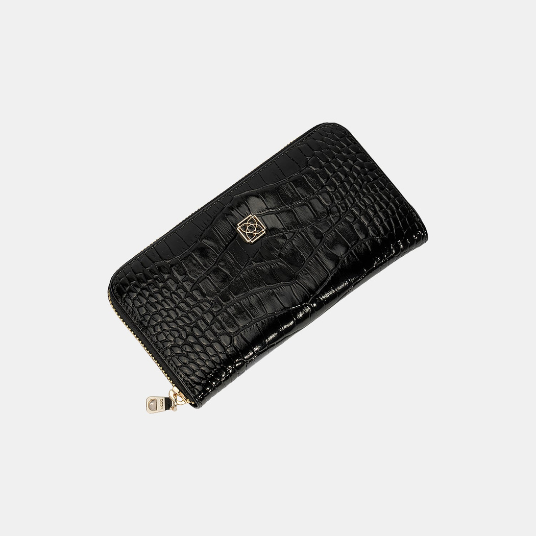 Kadın Siyah Kroko Baskılı Deri Cüzdan