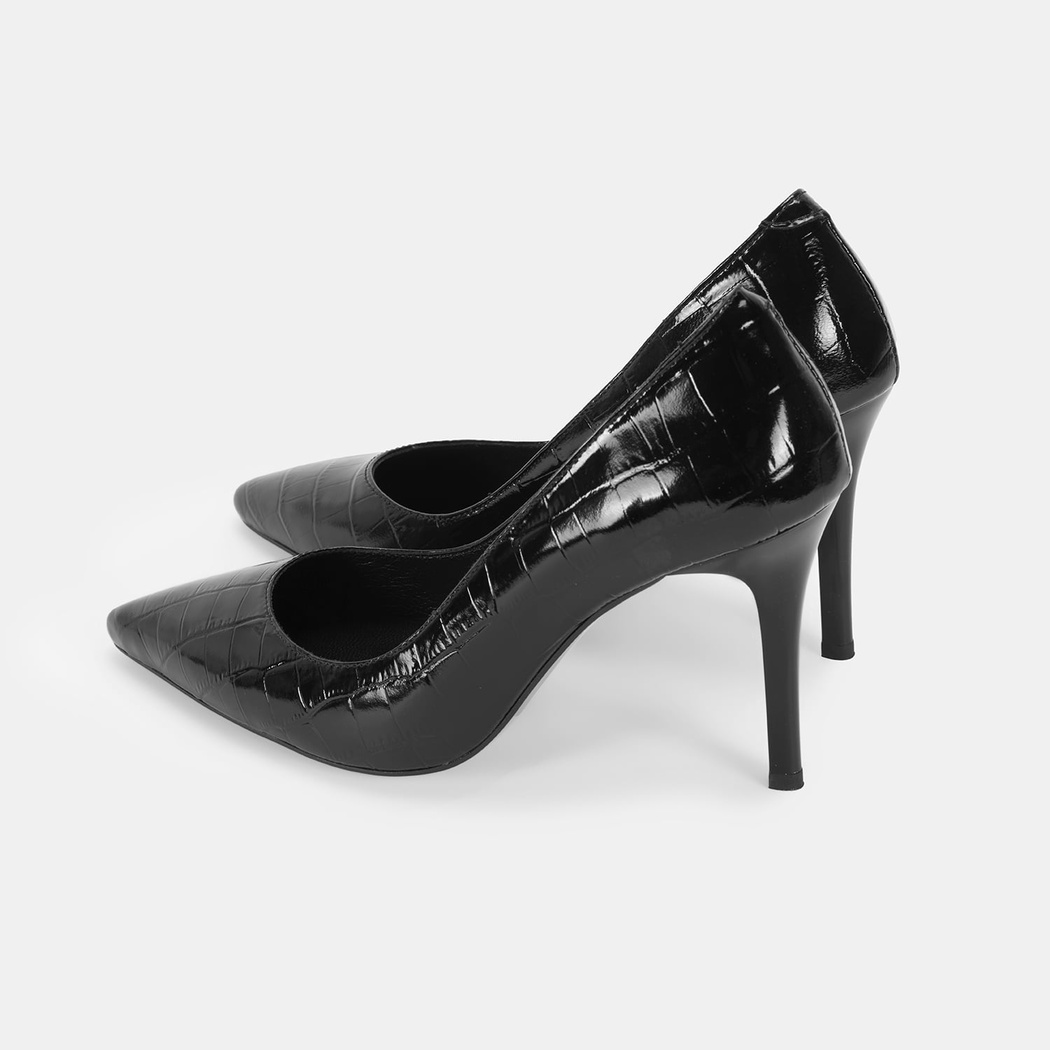 Kadın Siyah Kroko Baskılı Deri Klasik Ayakkabı