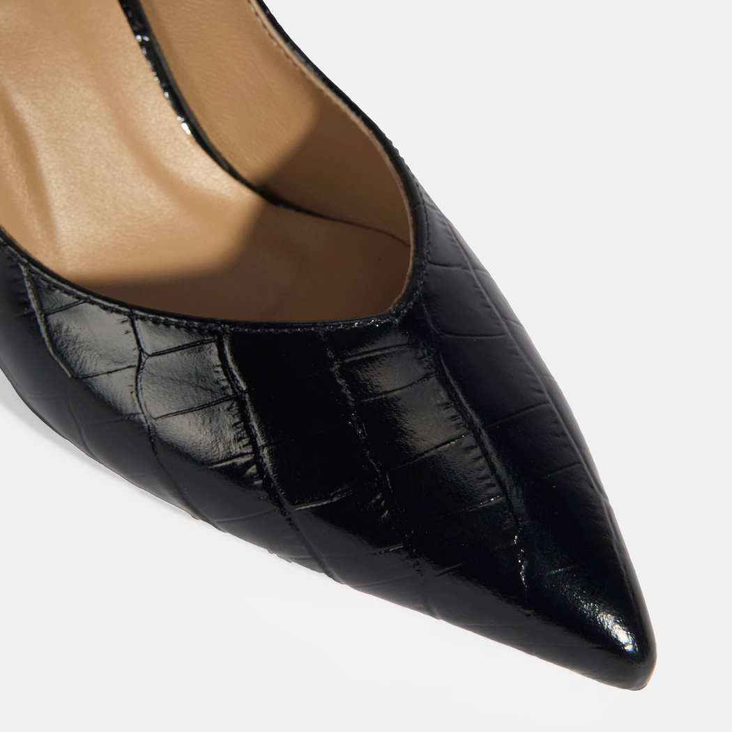 Kadın Siyah Kroko Baskılı Deri Stiletto