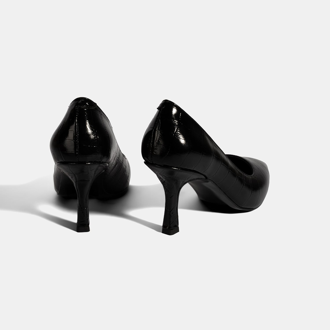 Kadın Siyah Kroko Baskılı Deri Stiletto