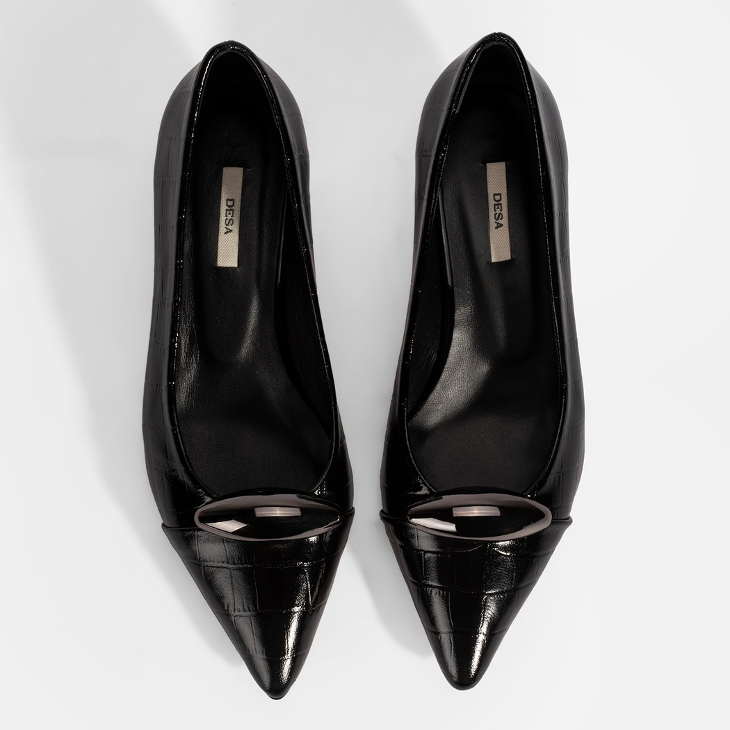 Kadın Siyah Kroko Baskılı Deri Topuklu Ayakkabı