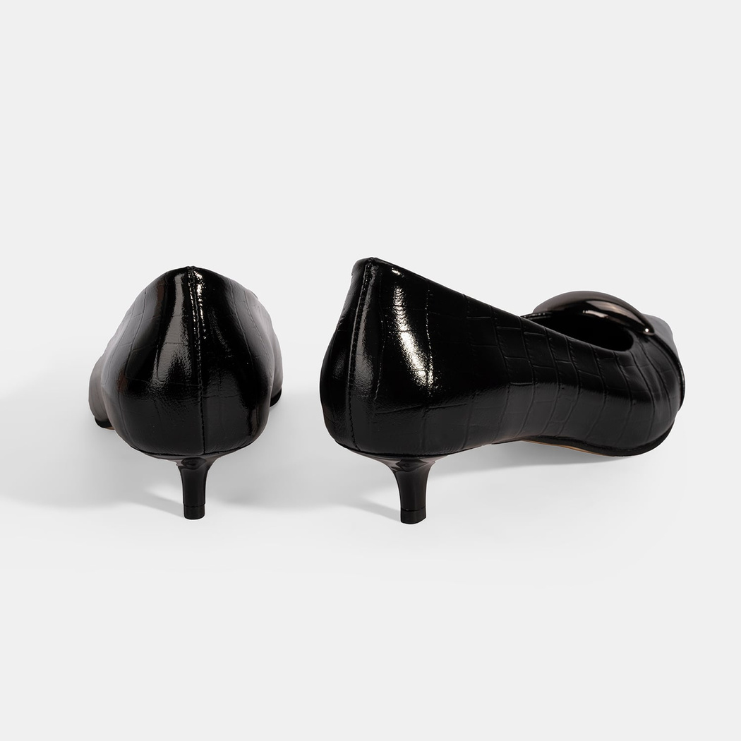 Kadın Siyah Kroko Baskılı Deri Topuklu Ayakkabı