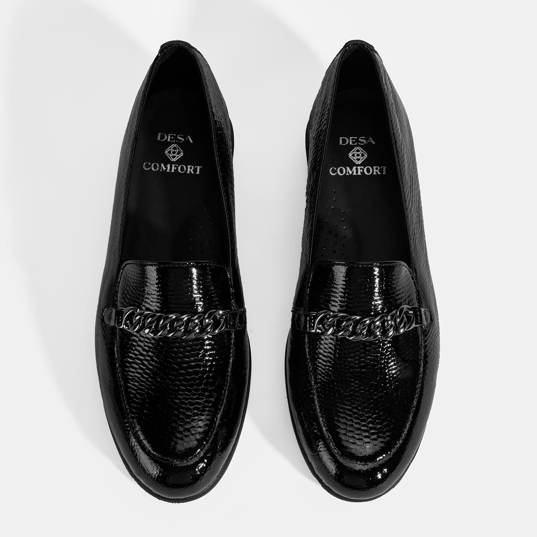 Kadın Siyah Kroko Baskılı DesaComfort Deri Ayakkabı
