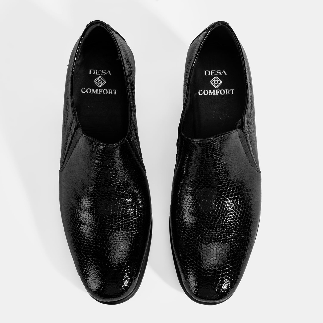Kadın Siyah Kroko Baskılı DesaComfort Topuklu Deri Ayakkabı
