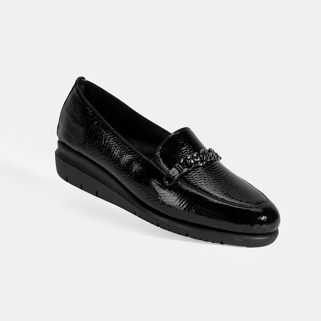 Kadın Siyah Kroko Baskılı DesaComfort Deri Ayakkabı