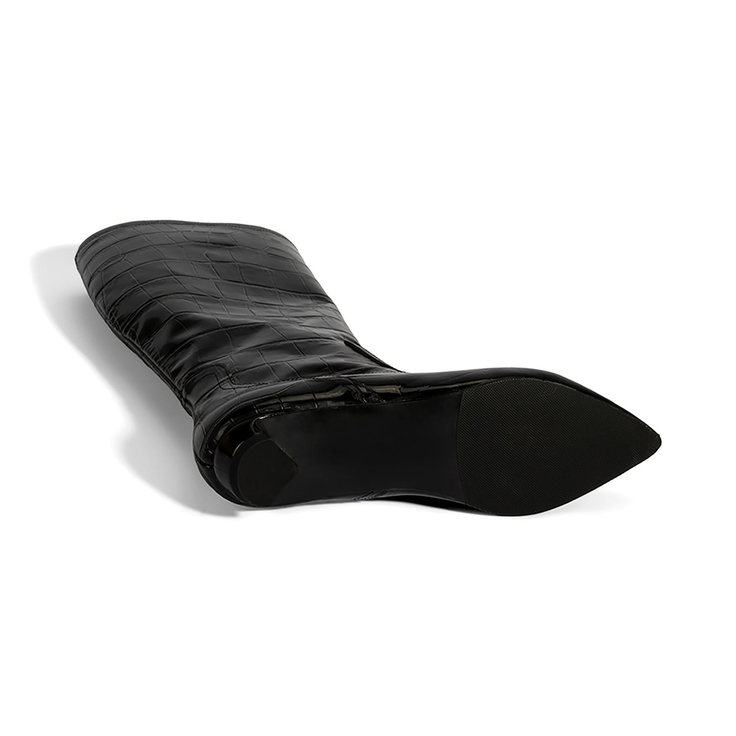 Kadın Siyah Kroko Baskılı İnce Topuklu Rugan Deri Çizme