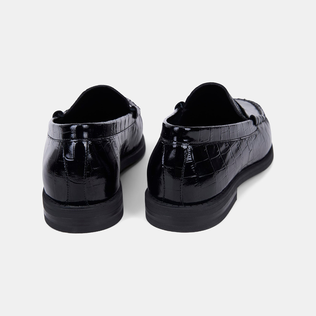 Kadın Siyah Kroko Baskılı Klasik Deri Loafer