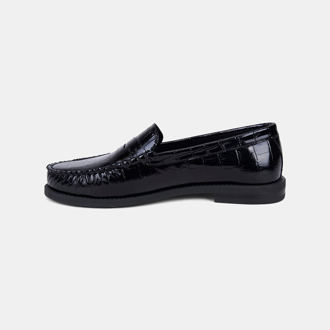 Kadın Siyah Kroko Baskılı Klasik Deri Loafer
