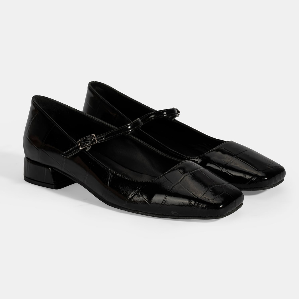 Kadın Siyah Kroko Baskılı Mary Jane Günlük Ayakkabı