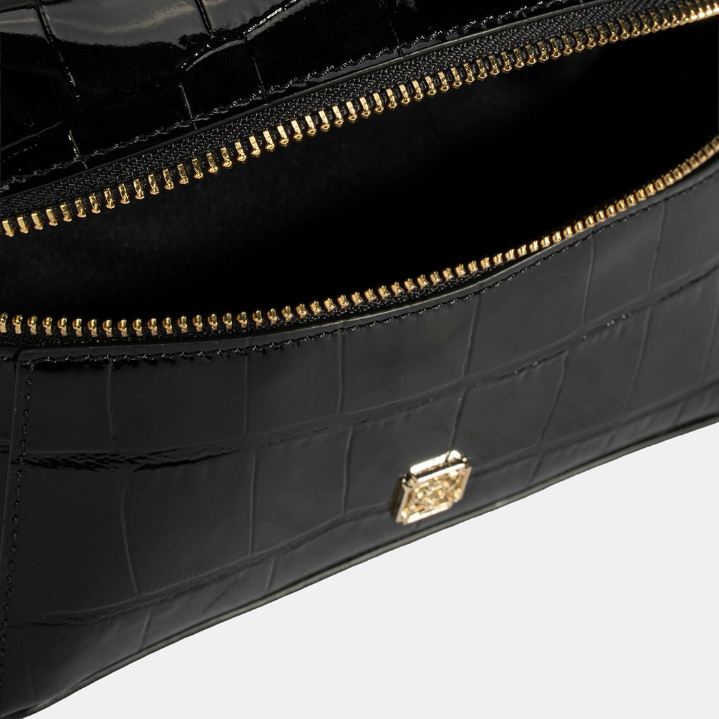 Kadın Siyah Kroko Baskılı Mini Deri El Çantası