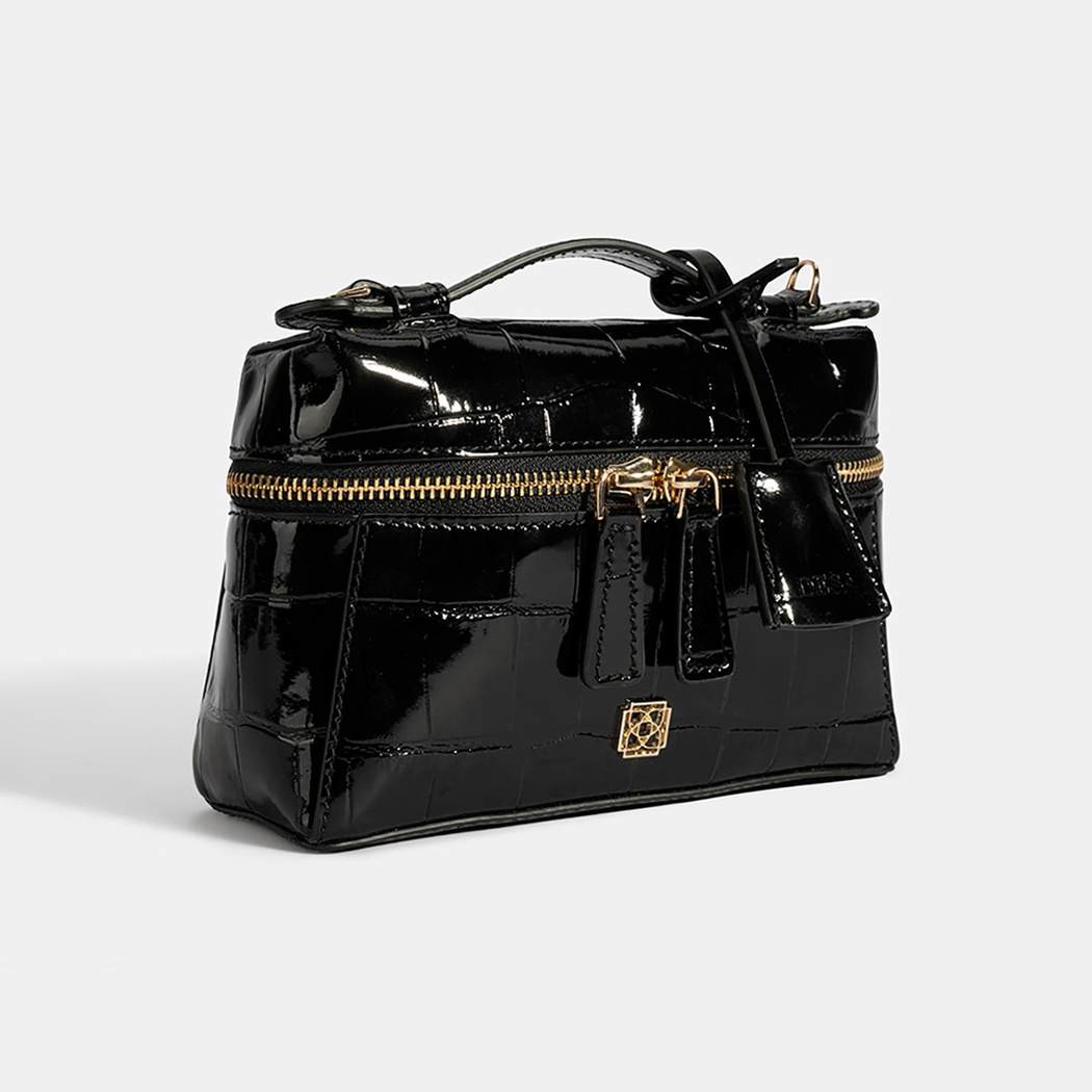 Kadın Siyah Kroko Baskılı Mini Deri El Çantası