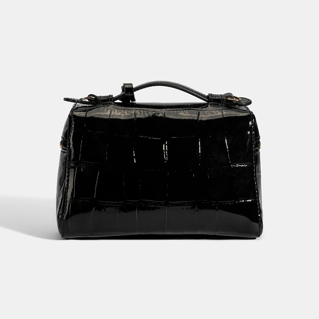 Kadın Siyah Kroko Baskılı Mini Deri El Çantası