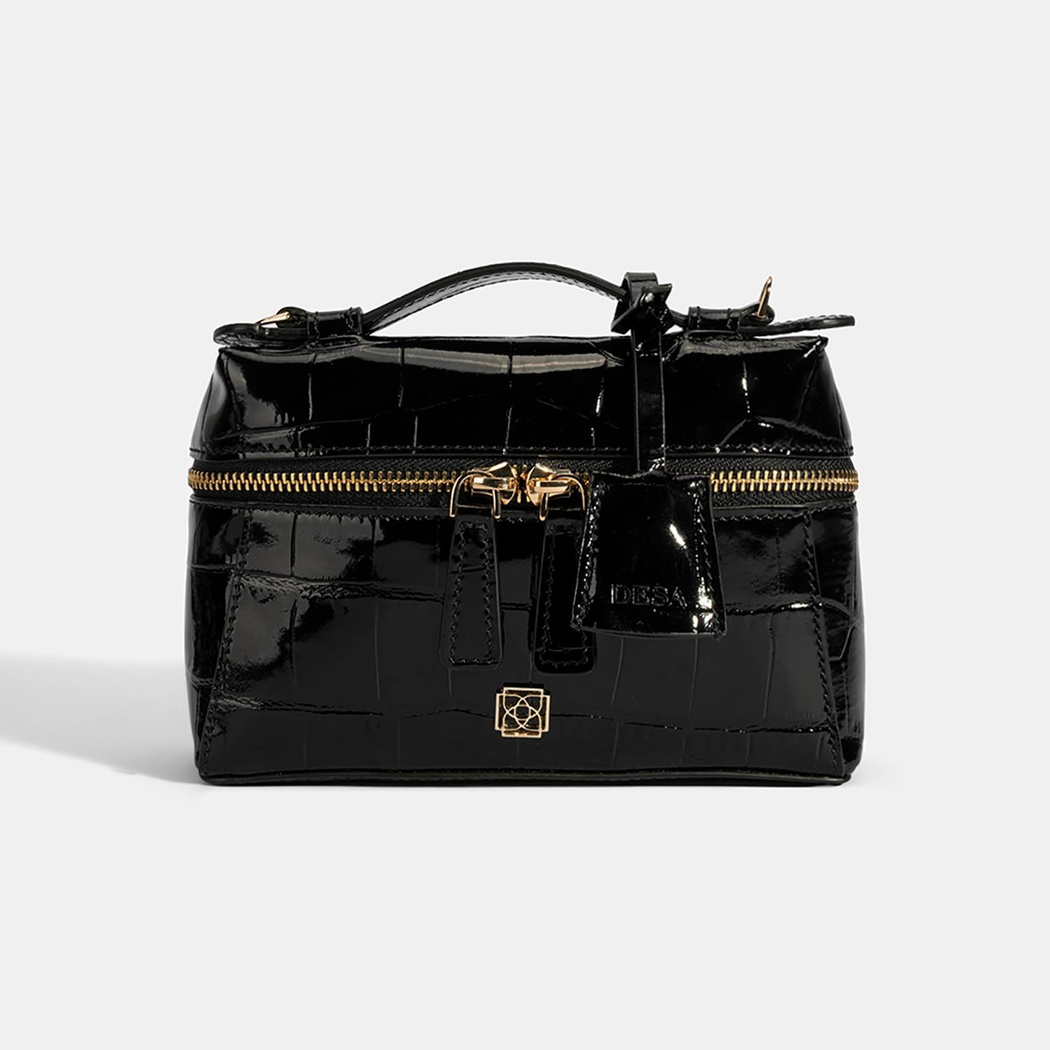 Kadın Siyah Kroko Baskılı Mini Deri El Çantası