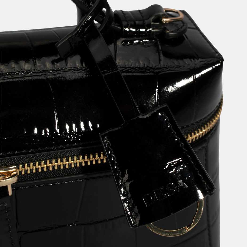 Kadın Siyah Kroko Baskılı Rugan Deri El Çantası