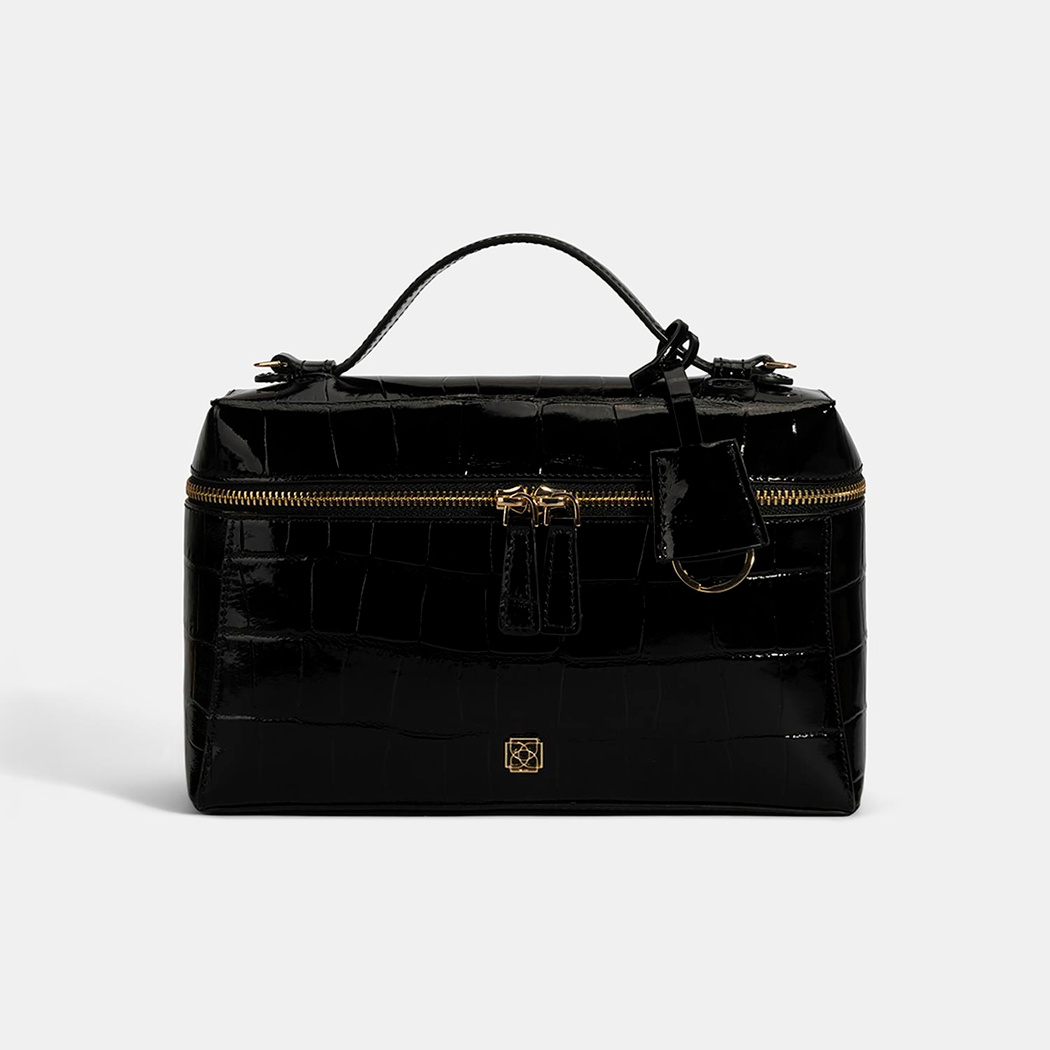 Kadın Siyah Kroko Baskılı Rugan Deri El Çantası