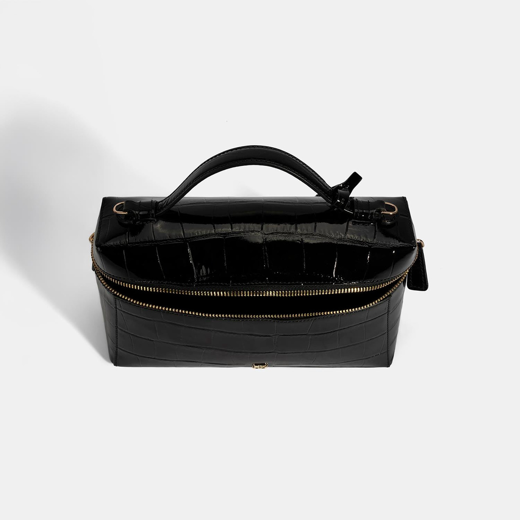 Kadın Siyah Kroko Baskılı Rugan Deri El Çantası