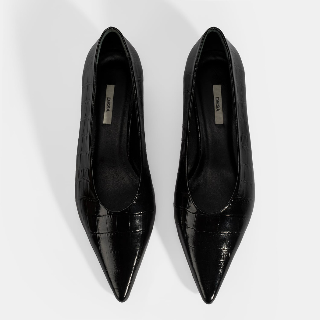 Kadın Siyah Kroko Baskılı Topuklu Ayakkabı