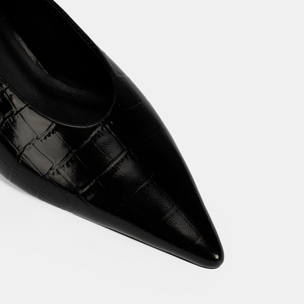 Kadın Siyah Kroko Baskılı Topuklu Ayakkabı