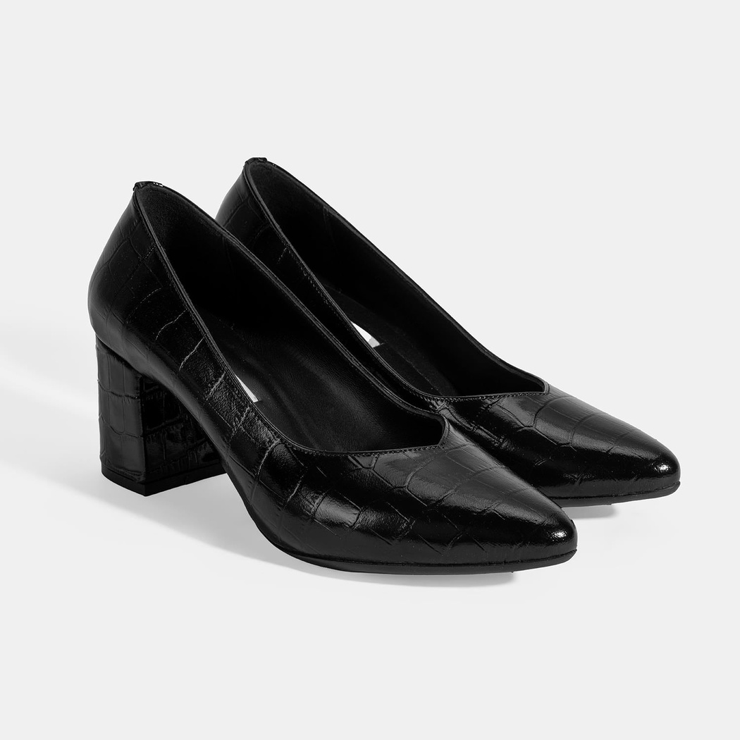 Kadın Siyah Kroko Baskılı Topuklu Klasik Ayakkabı