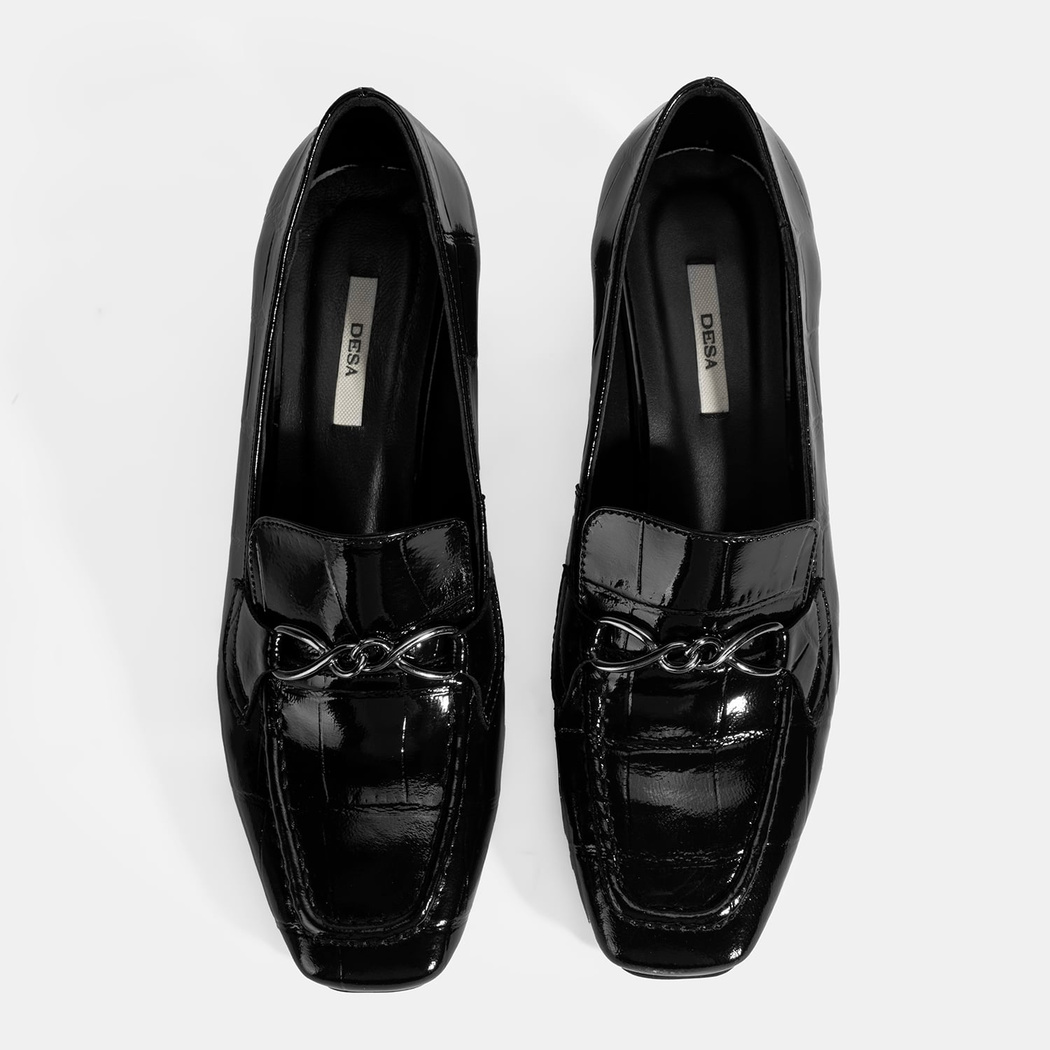 Kadın Siyah Kroko Baskılı Topuklu Rugan Loafer