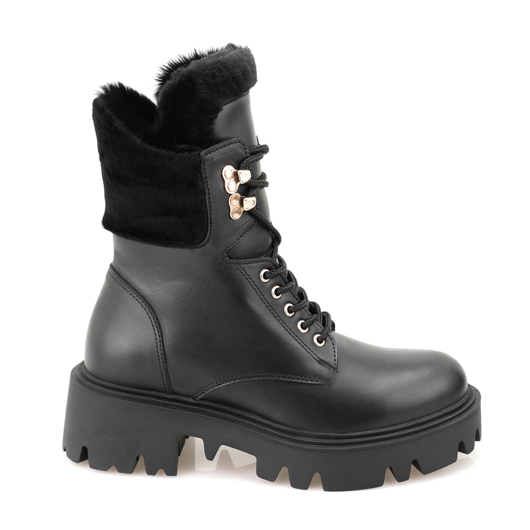 Kadın Siyah Kürk Detaylı Deri Bot