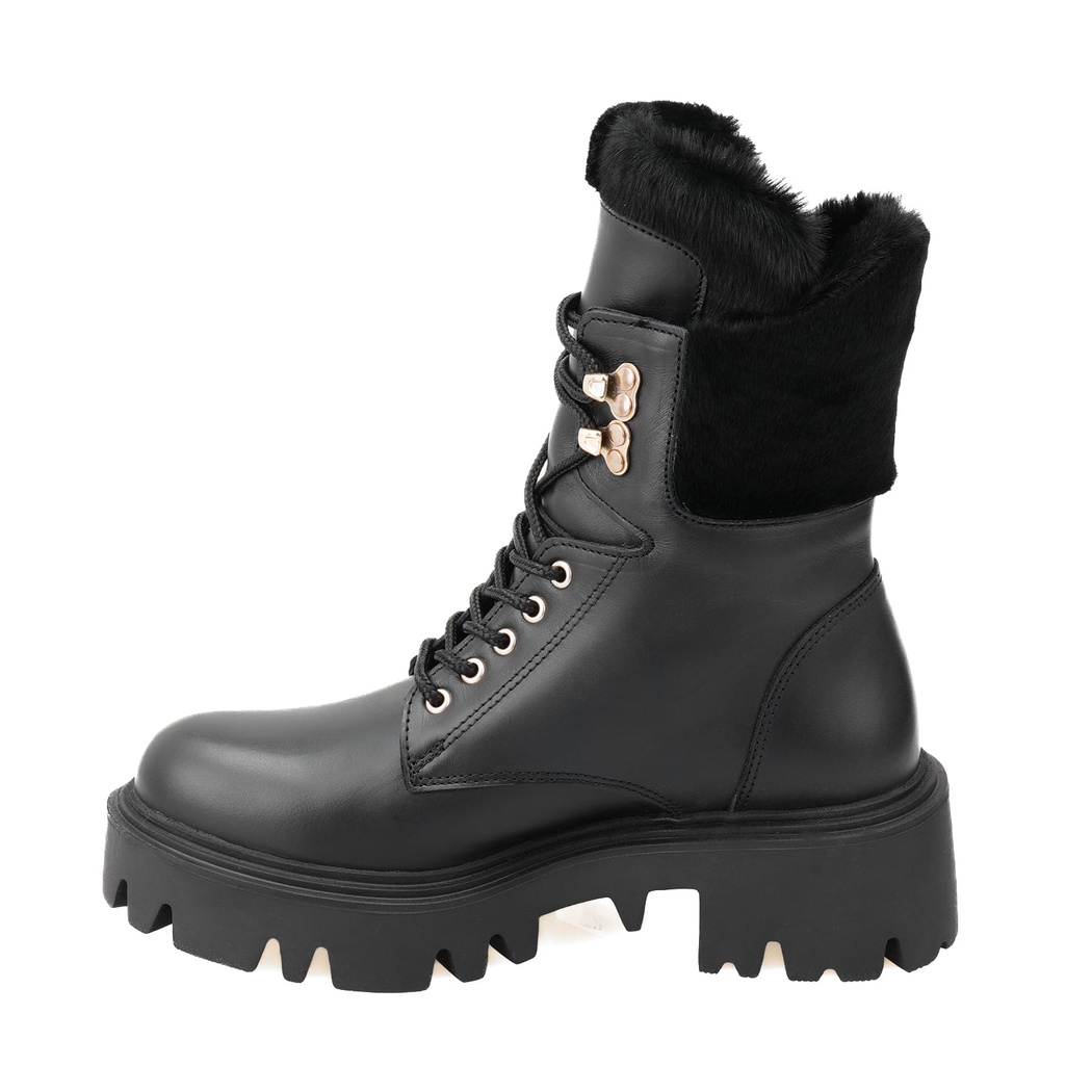 Kadın Siyah Kürk Detaylı Deri Bot