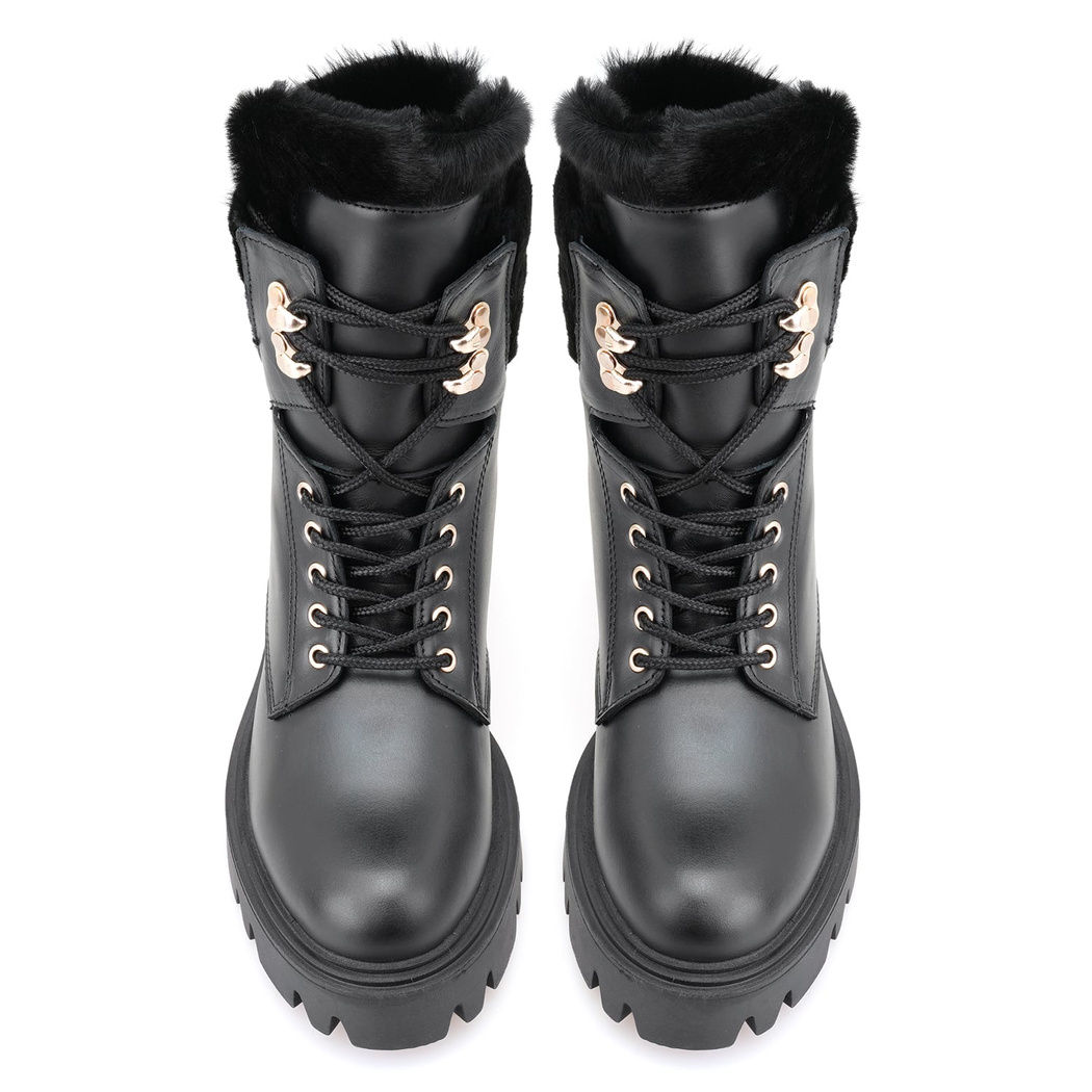 Kadın Siyah Kürk Detaylı Deri Bot