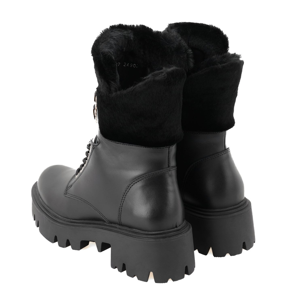 Kadın Siyah Kürk Detaylı Deri Bot