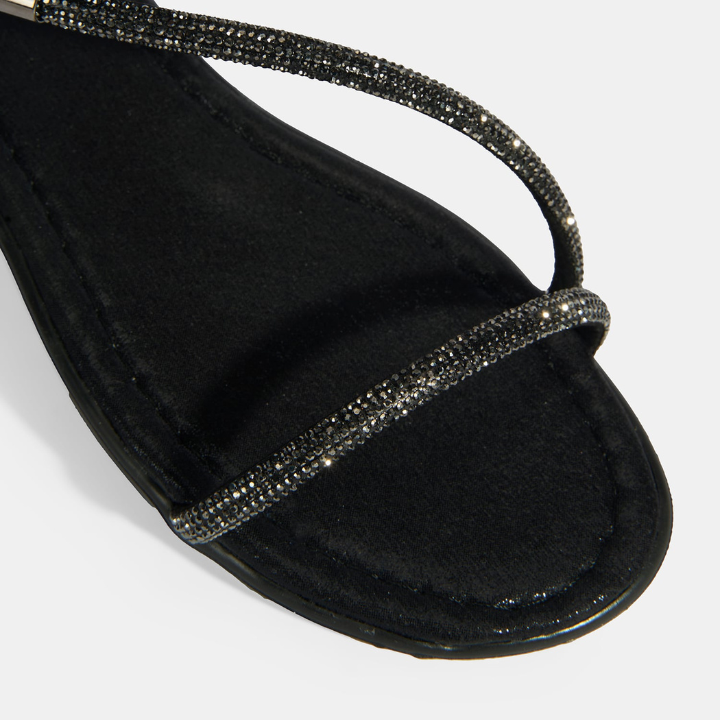 Kadın Siyah Lastik Bantlı Taşlı Sandalet