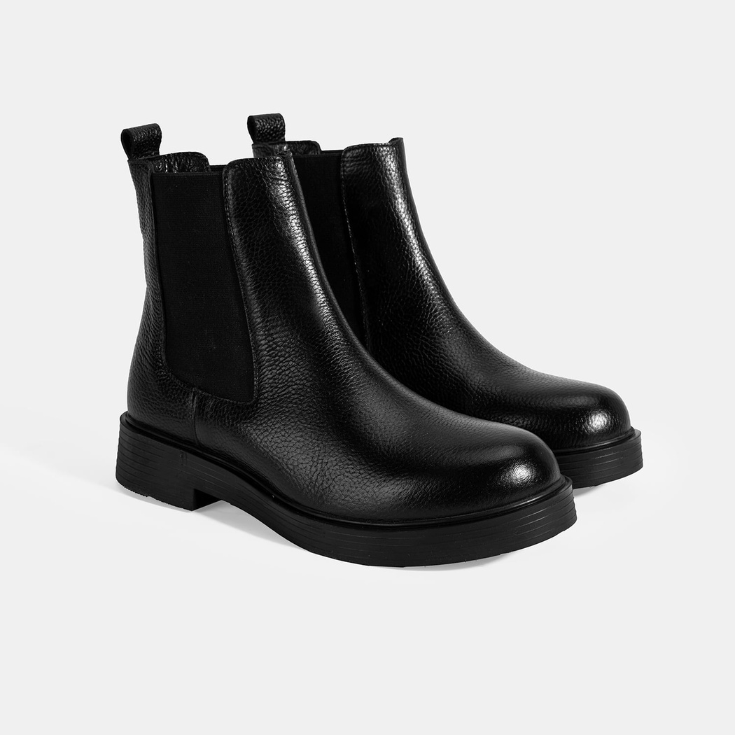 Kadın Siyah Lastik Detaylı Deri Bot