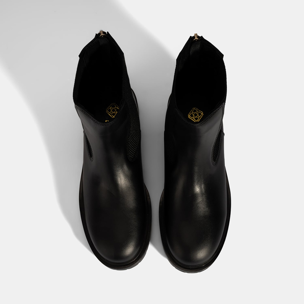 Kadın Siyah  Lastikli Deri Chelsea Bot