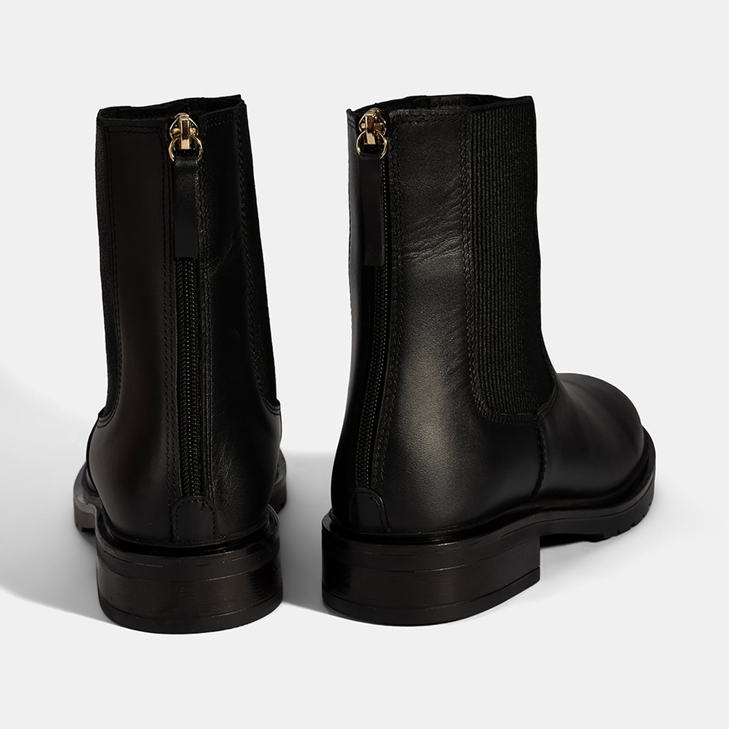 Kadın Siyah  Lastikli Deri Chelsea Bot