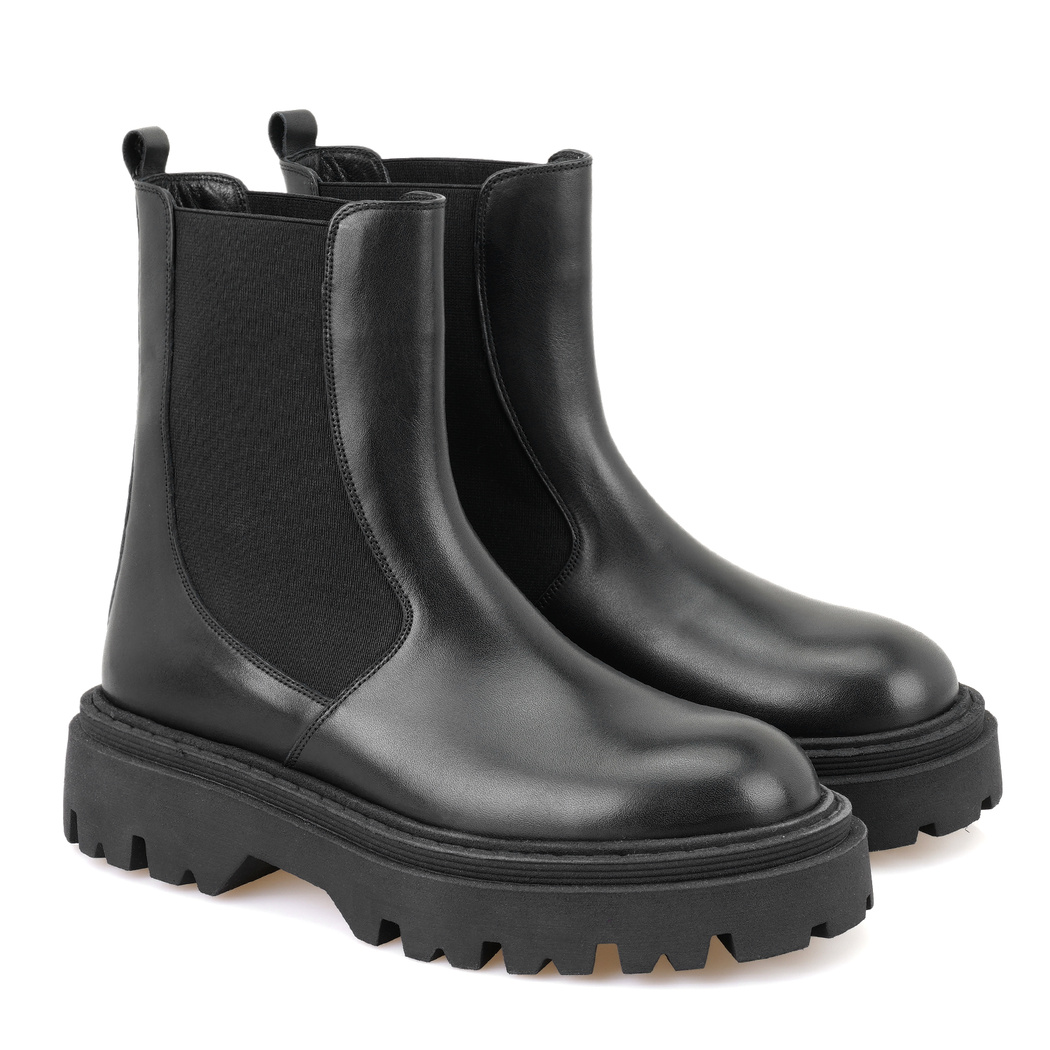 Kadın Siyah Lastikli Deri Chelsea Bot