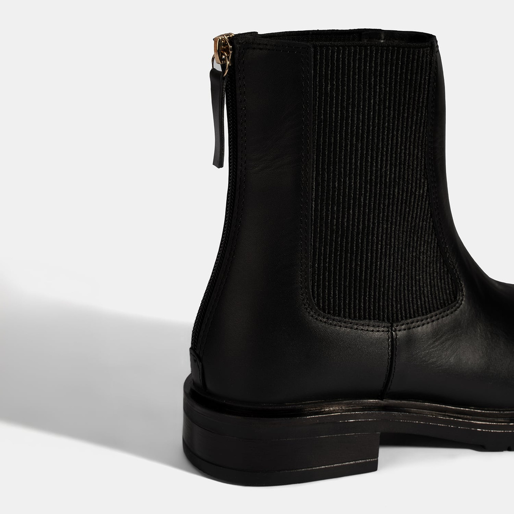 Kadın Siyah  Lastikli Deri Chelsea Bot