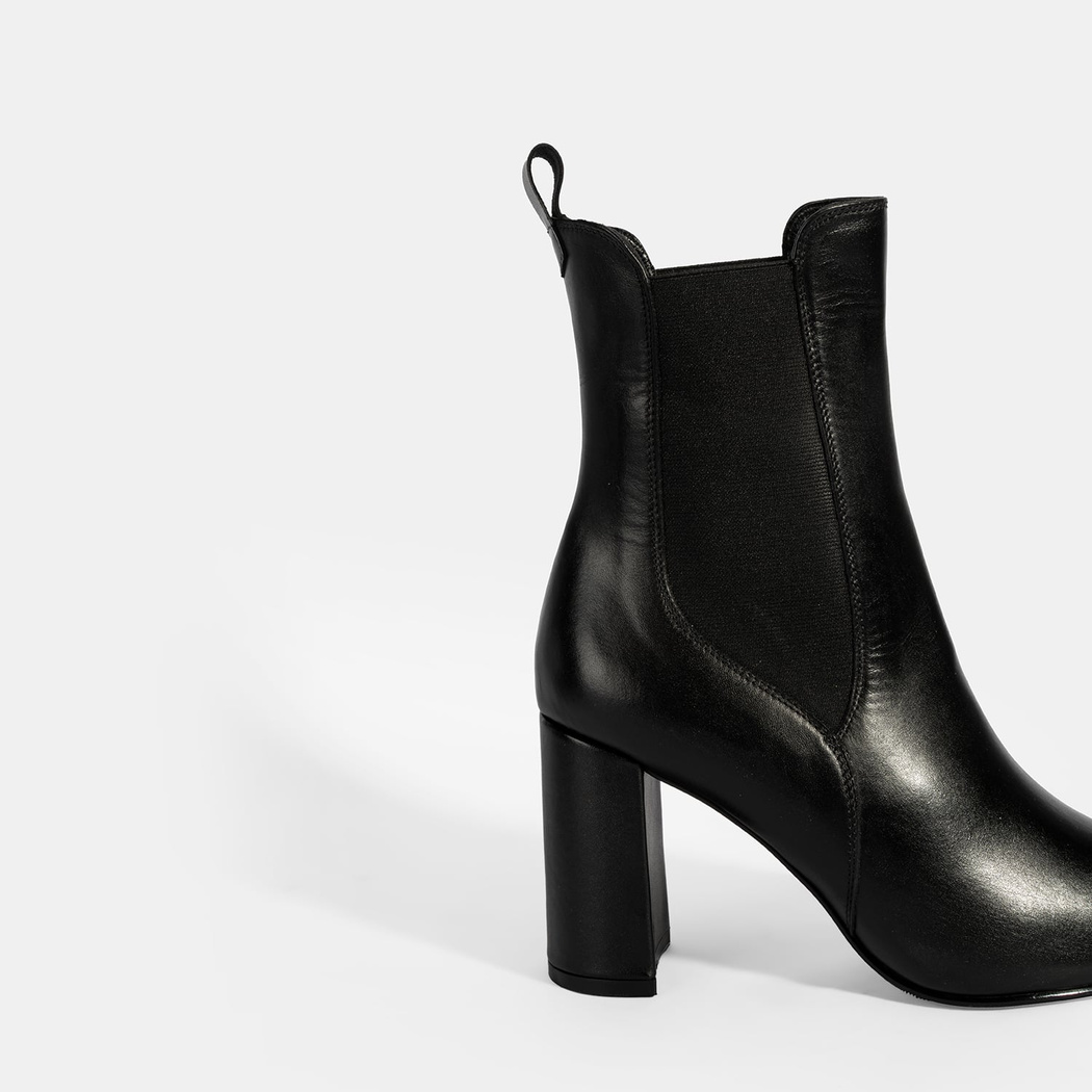 Kadın Siyah Lastikli Topuklu Deri Bot