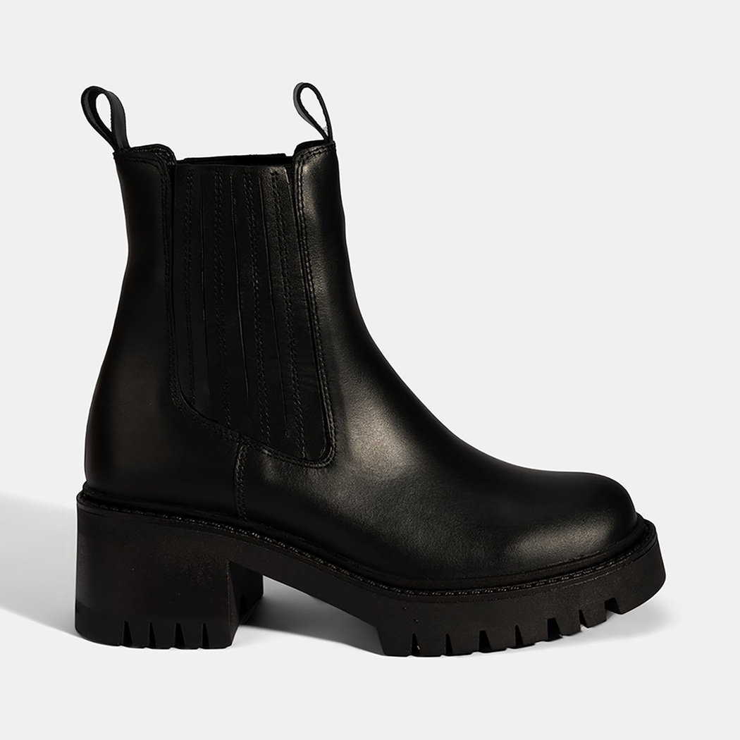 Kadın Siyah Lastikli Topuklu Deri Chelsea Bot