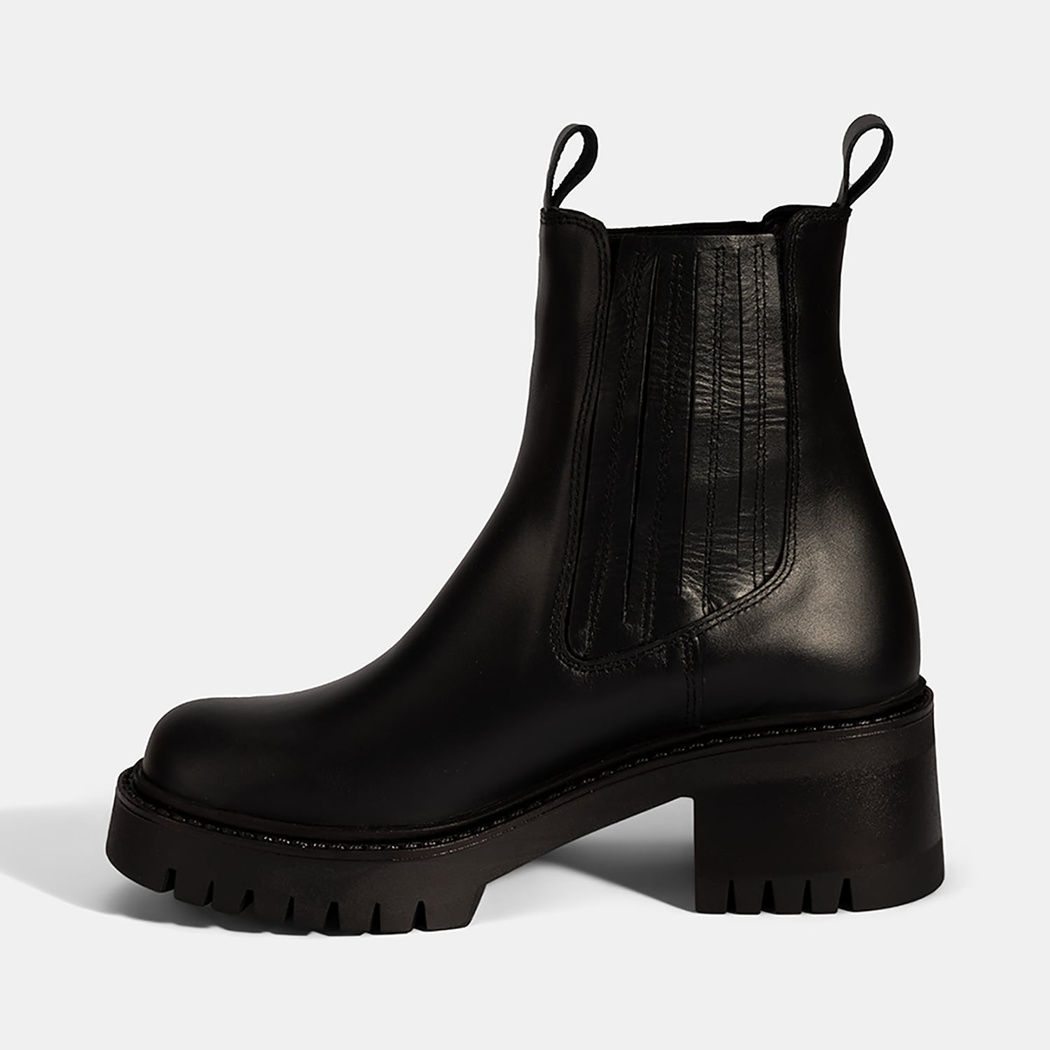 Kadın Siyah Lastikli Topuklu Deri Chelsea Bot